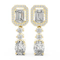 Emerald-Cut & Oval Moissanite Halo Drop Earrings – 925 Sterling Silver, 18K Gold Vermeil