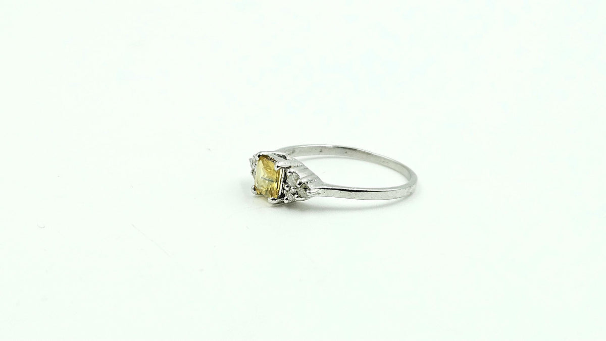 Cushion Yellow Sapphire & Diamond Ring – 925 Sterling Silver, 18K White Gold Vermeil