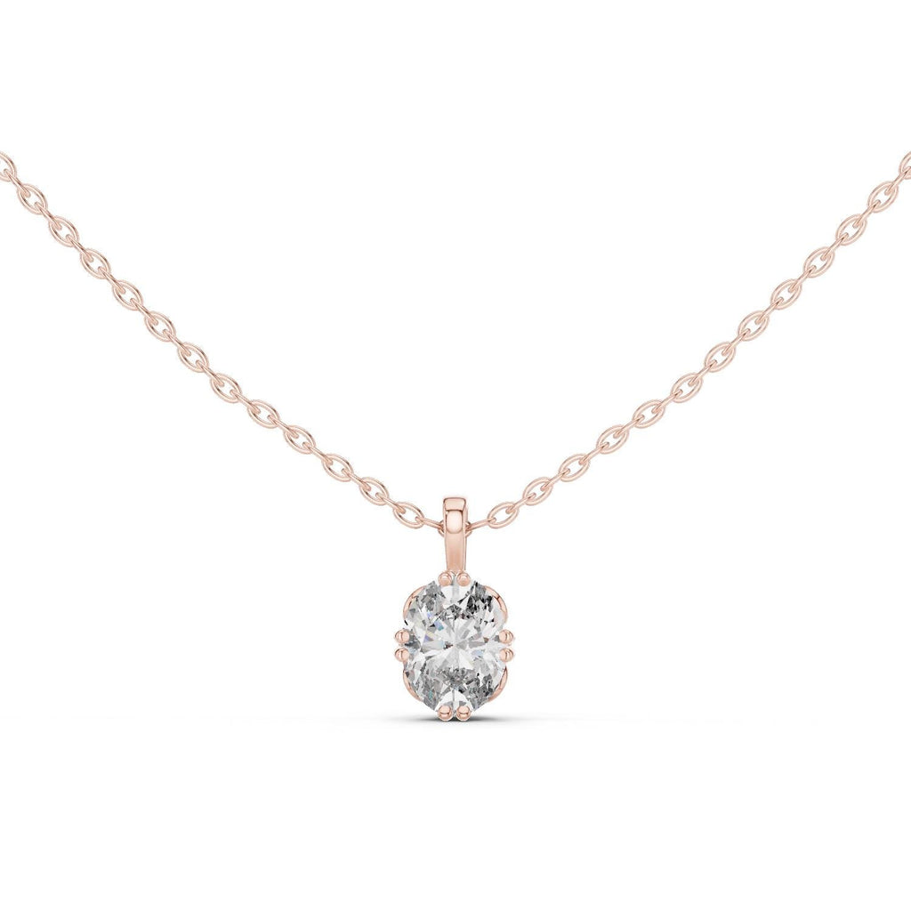 Oval Moissanite Double-Prong Solitaire Necklace – 925 Sterling Silver, 18K Gold Vermeil