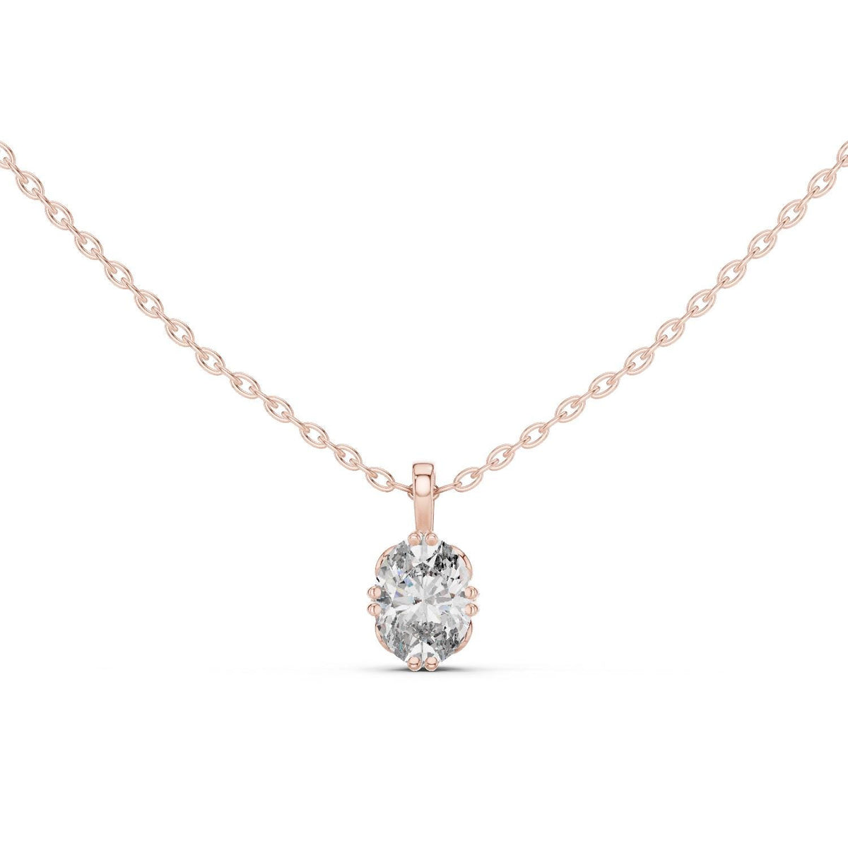 Oval Moissanite Double-Prong Solitaire Necklace – 925 Sterling Silver, 18K Gold Vermeil