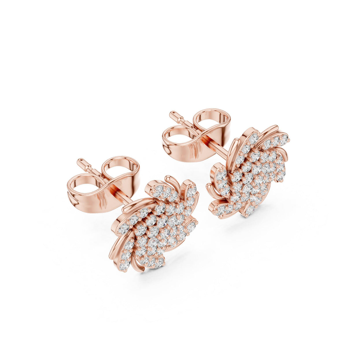 Moissanite Pavé Swirl Flower Stud Earrings – 925 Sterling Silver, 18K Gold Vermeil