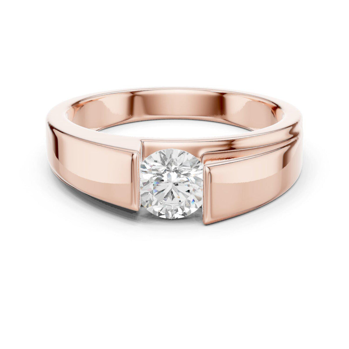 Men's 6mm Round Moissanite Ring, Modern Band – 925 Sterling Silver, 18K Gold Vermeil
