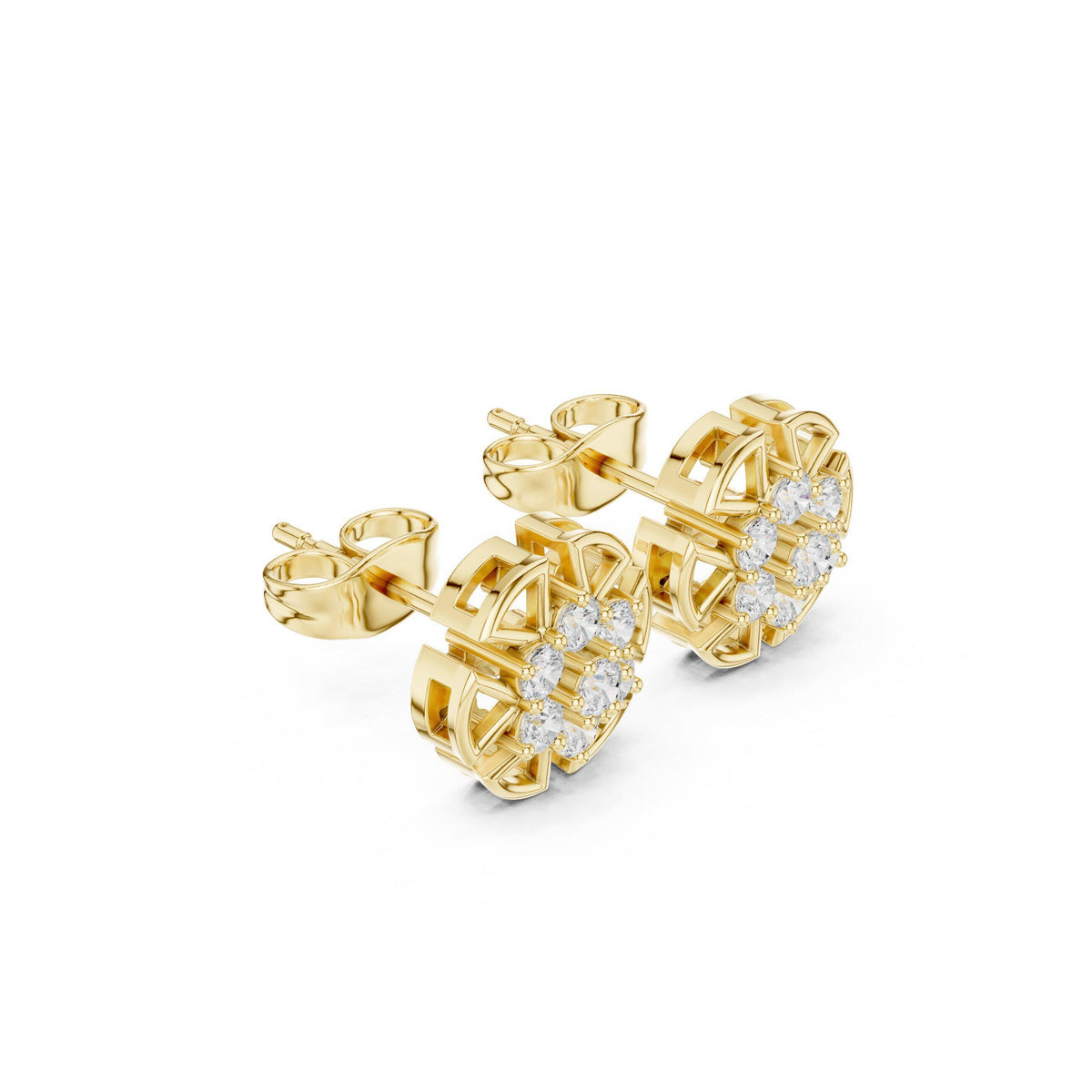 Round Moissanite Medallion Cluster Stud Earrings – 925 Sterling Silver, 18K Gold Vermeil