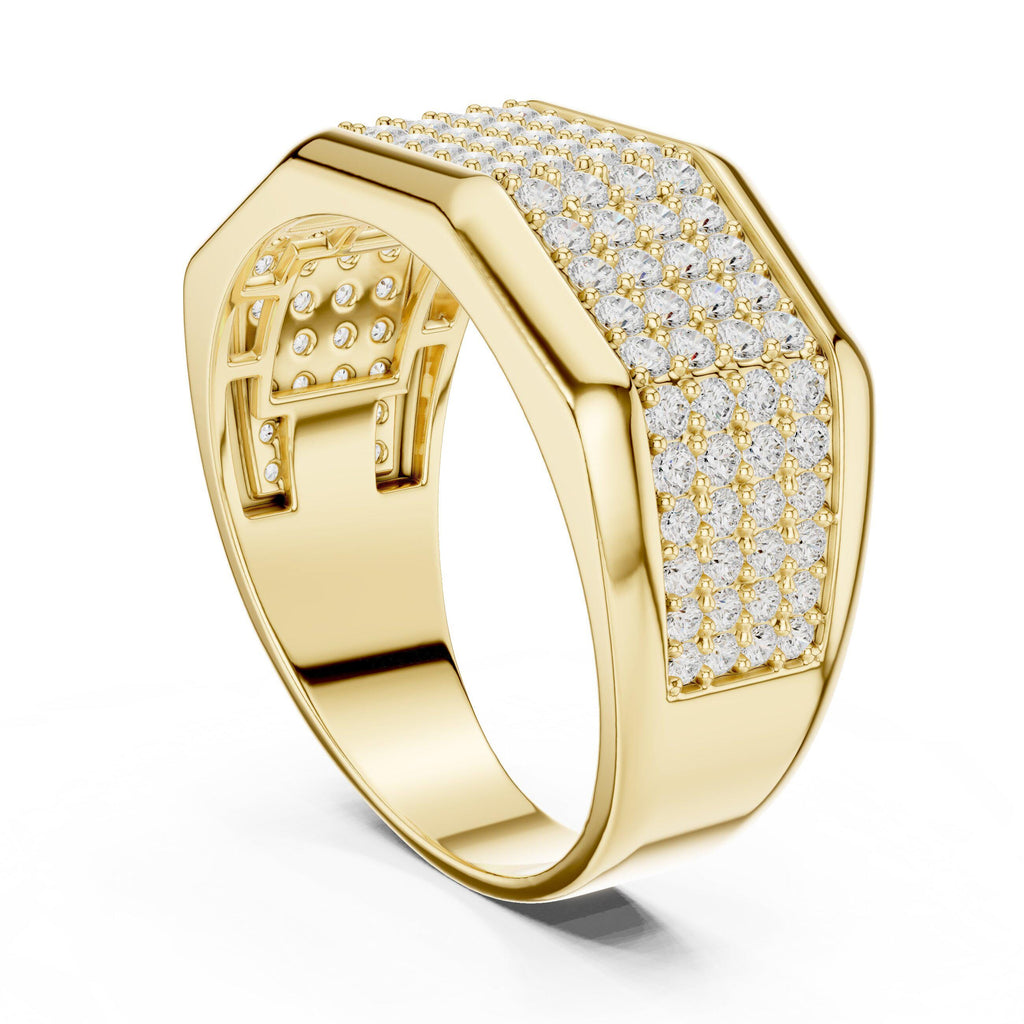 Men's Octagonal Pavé Moissanite Signet Ring – 925 Sterling Silver, 18K Gold Vermeil