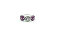 Triple-Cluster Ruby & Diamond Ring – 925 Sterling Silver, 18K White Gold Vermeil