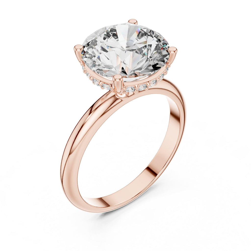 Round Moissanite Solitaire Ring with Slim Band and Hidden Halo – 925 Sterling Silver, 18K Gold Vermeil