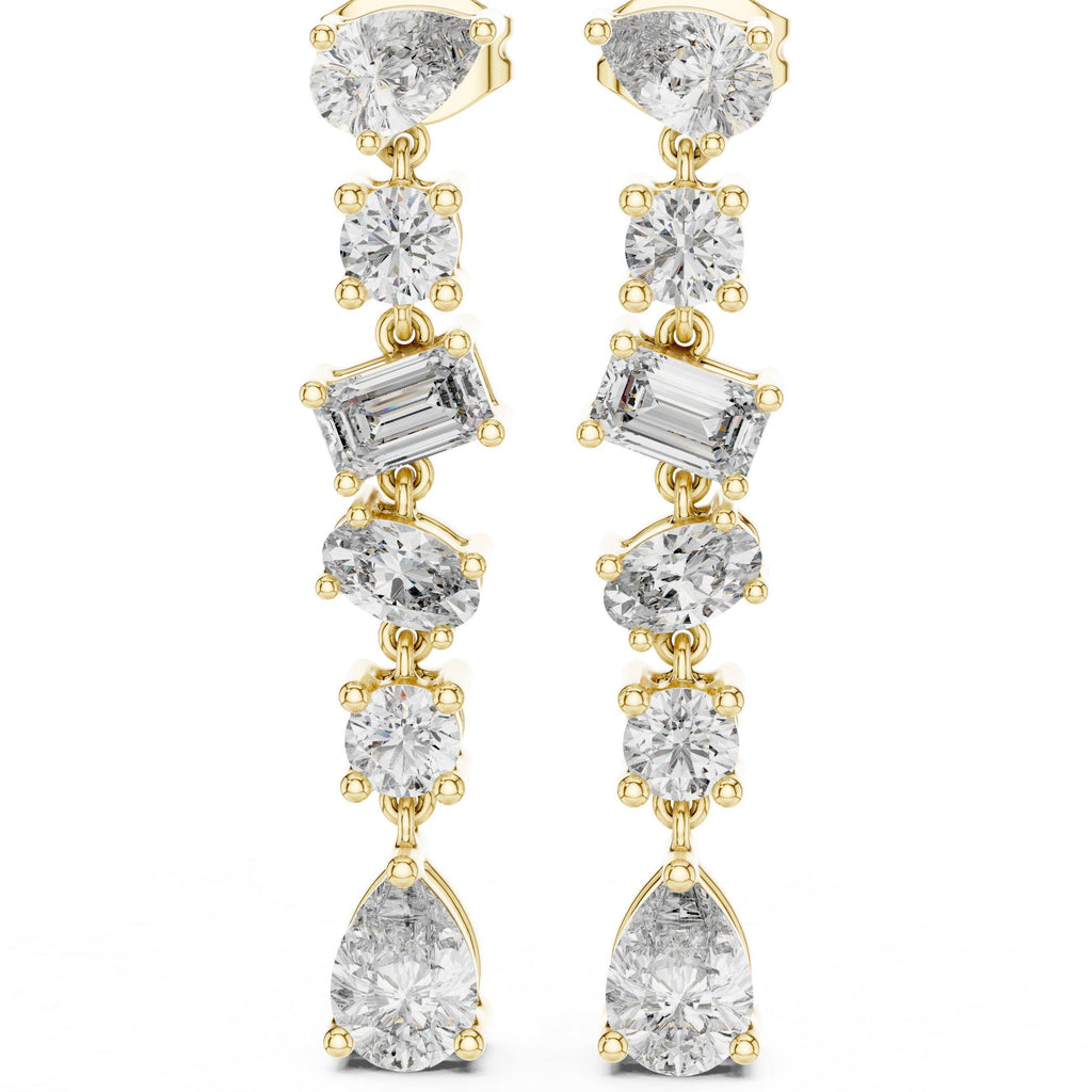 Mixed-Cut Moissanite Linear Drop Earrings – 925 Sterling Silver, 18K Gold Vermeil
