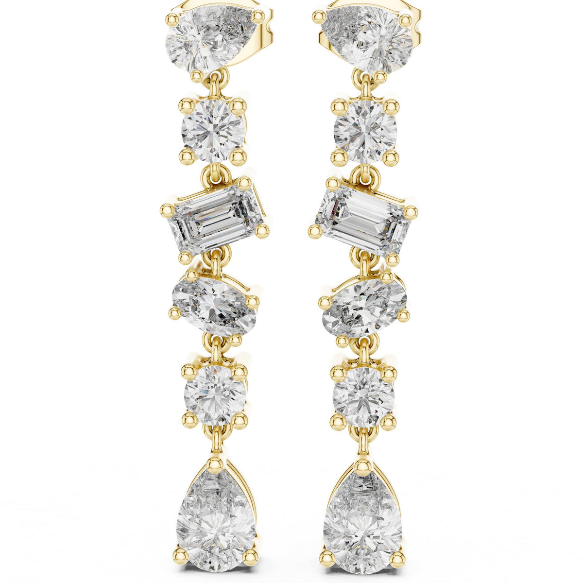 Mixed-Cut Moissanite Linear Drop Earrings – 925 Sterling Silver, 18K Gold Vermeil