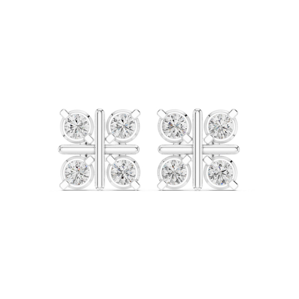 Round Moissanite Four-Square Stud Earrings – 925 Sterling Silver, 18K Gold Vermeil