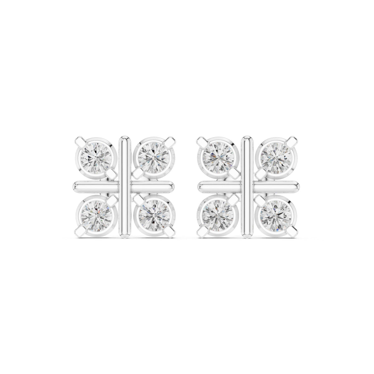 Round Moissanite Four-Square Stud Earrings – 925 Sterling Silver, 18K Gold Vermeil