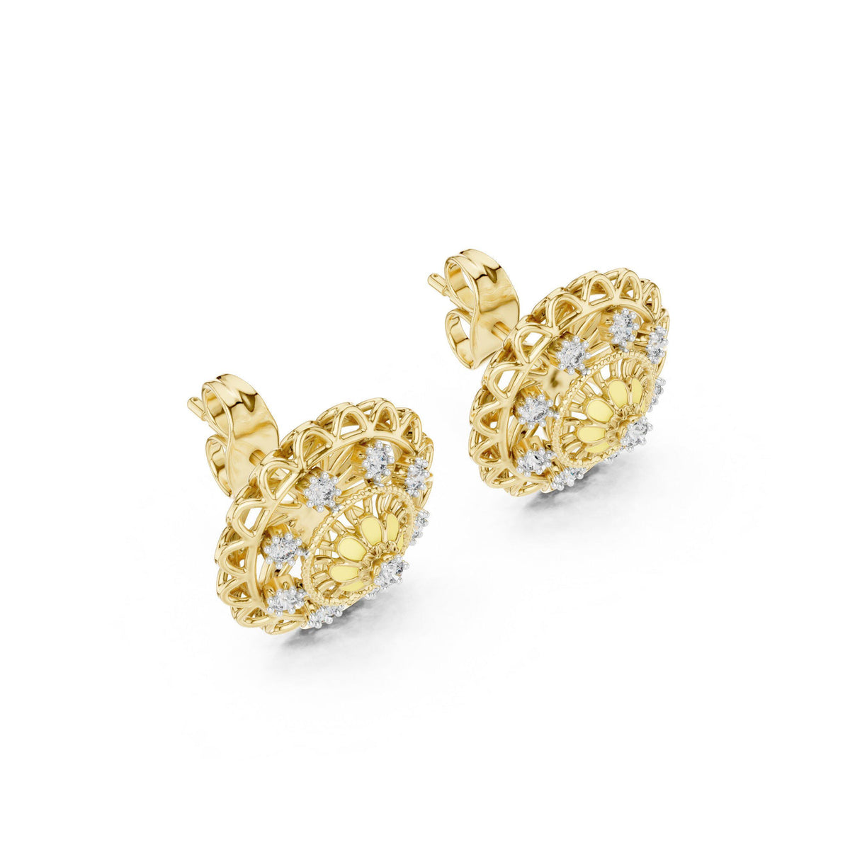 Moissanite Mandala Stud Earrings – 925 Sterling Silver, 18K Gold Vermeil