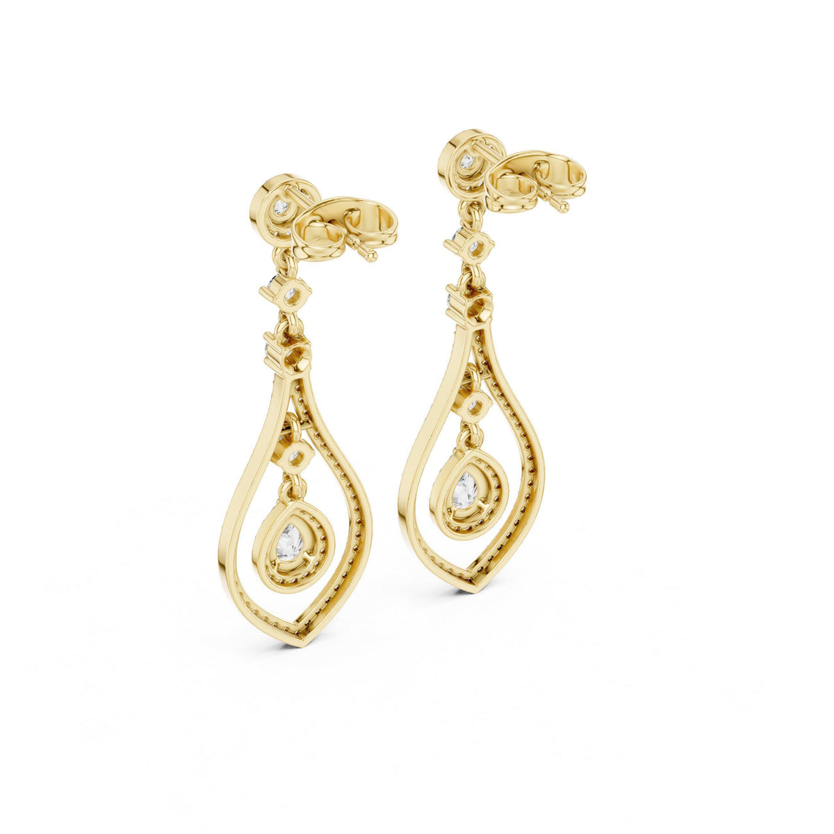 Pear Moissanite Open Teardrop Chandelier Earrings – 925 Sterling Silver, 18K Gold Vermeil