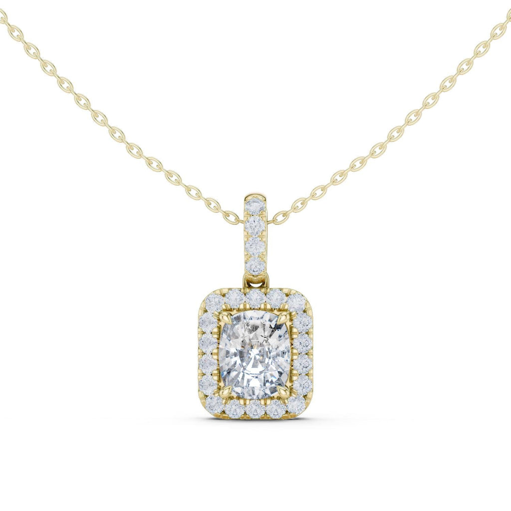 Cushion Moissanite Halo Pendant Necklace – 925 Sterling Silver, 18K Gold Vermeil