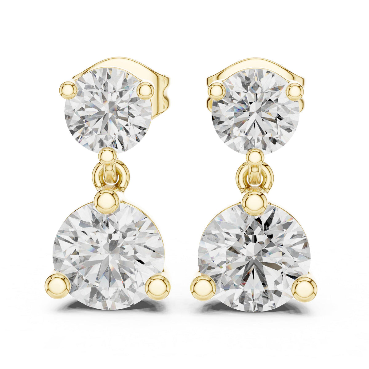 Round Two-Stone Moissanite Drop Earrings – 925 Sterling Silver, 18K Gold Vermeil