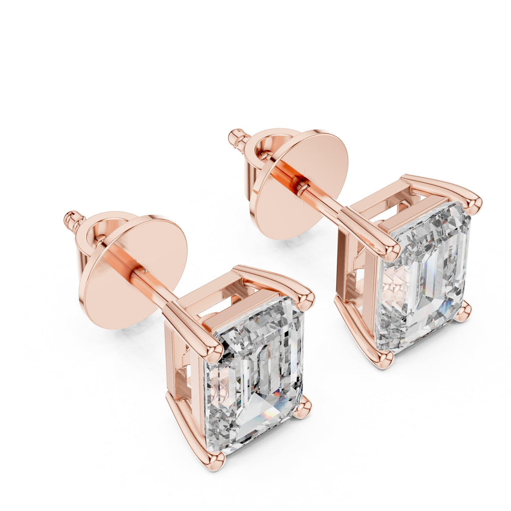 Emerald-Cut Moissanite Stud Earrings – 925 Sterling Silver, 18K Gold Vermeil