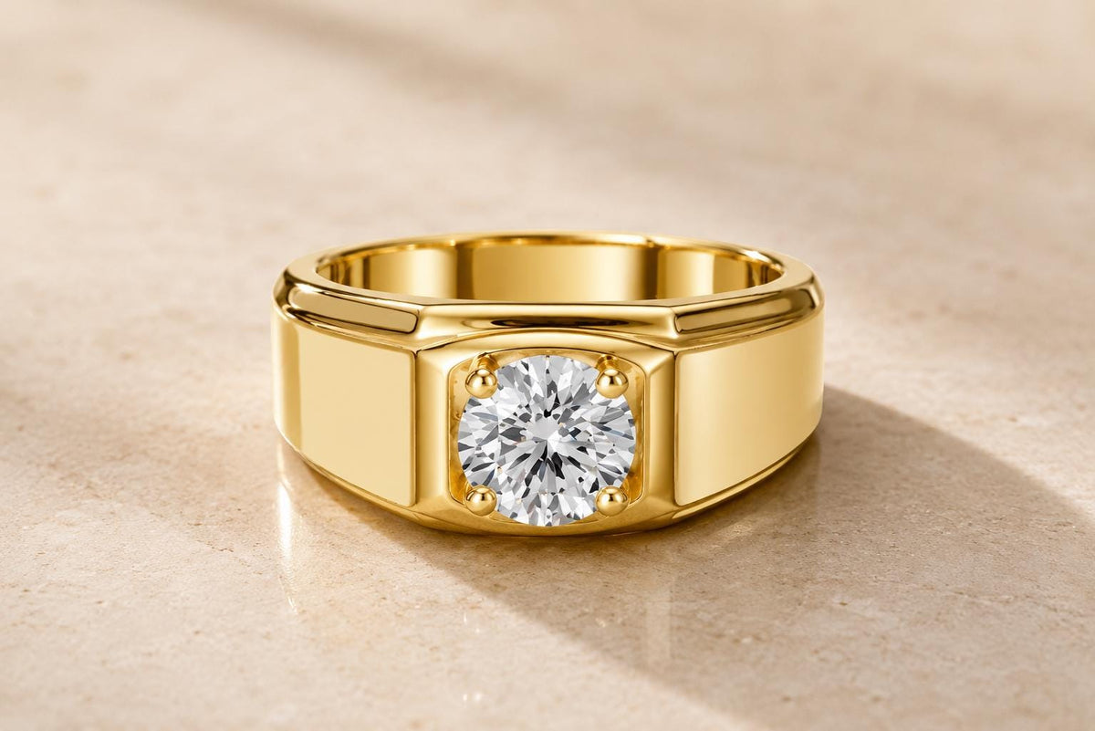 Men's 6mm Round Moissanite Wide-Band Ring – 925 Sterling Silver, 18K Gold Vermeil