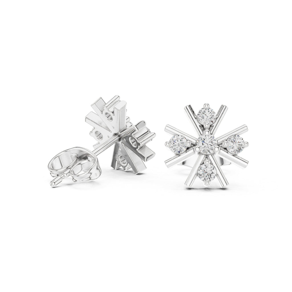 Moissanite Snowflake Stud Earrings – 925 Sterling Silver, 18K Gold Vermeil
