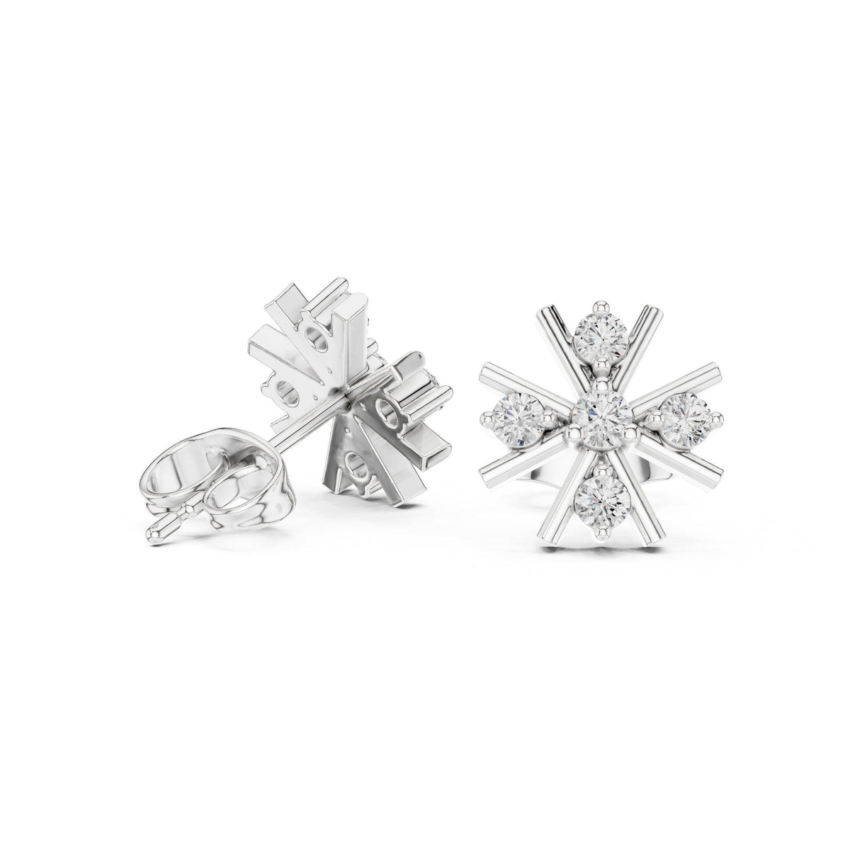 Moissanite Snowflake Stud Earrings – 925 Sterling Silver, 18K Gold Vermeil