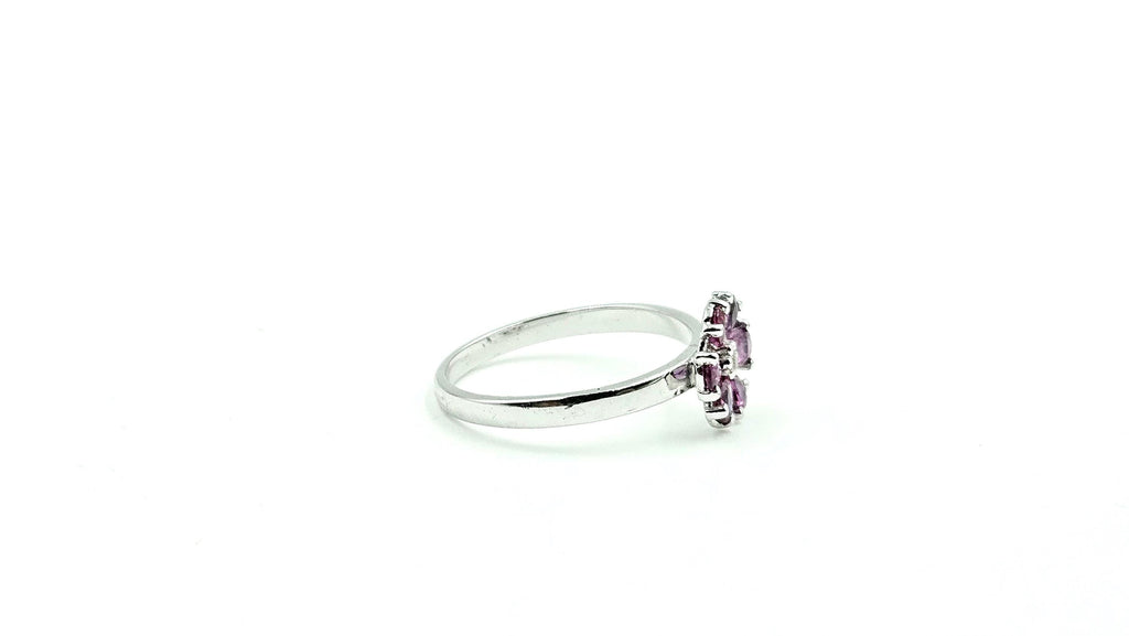 Pear Ruby Flower Ring with Diamond Centre – 925 Sterling Silver, 18K White Gold Vermeil