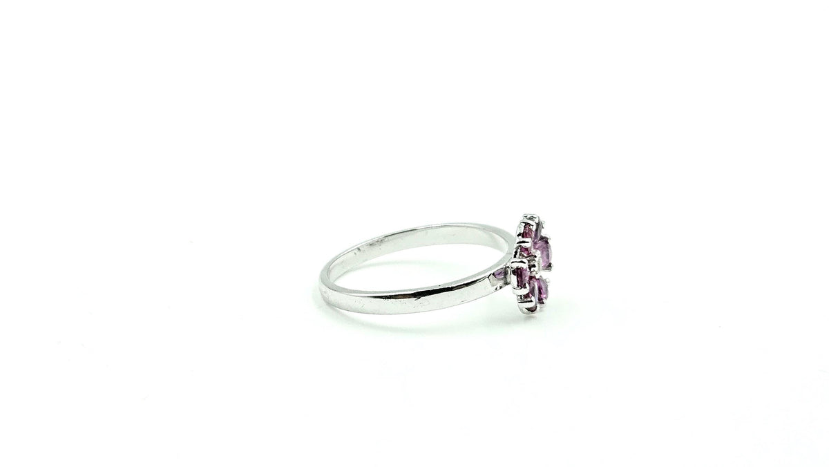 Pear Ruby Flower Ring with Diamond Centre – 925 Sterling Silver, 18K White Gold Vermeil
