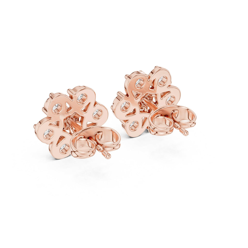 Moissanite Pinwheel Flower Stud Earrings – 925 Sterling Silver, 18K Gold Vermeil