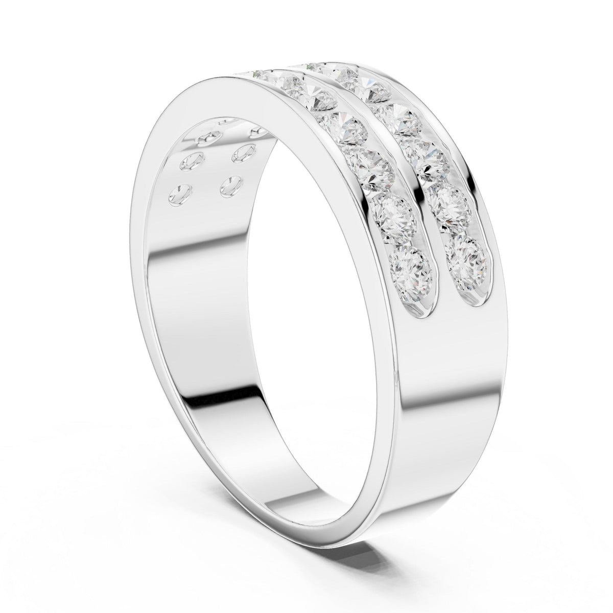 Men's Double-Row Channel-Set Moissanite Band – 925 Sterling Silver, 18K Gold Vermeil