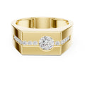 Men's Round Moissanite Ring with Channel Strip, Hexagon Top – 925 Sterling Silver, 18K Gold Vermeil