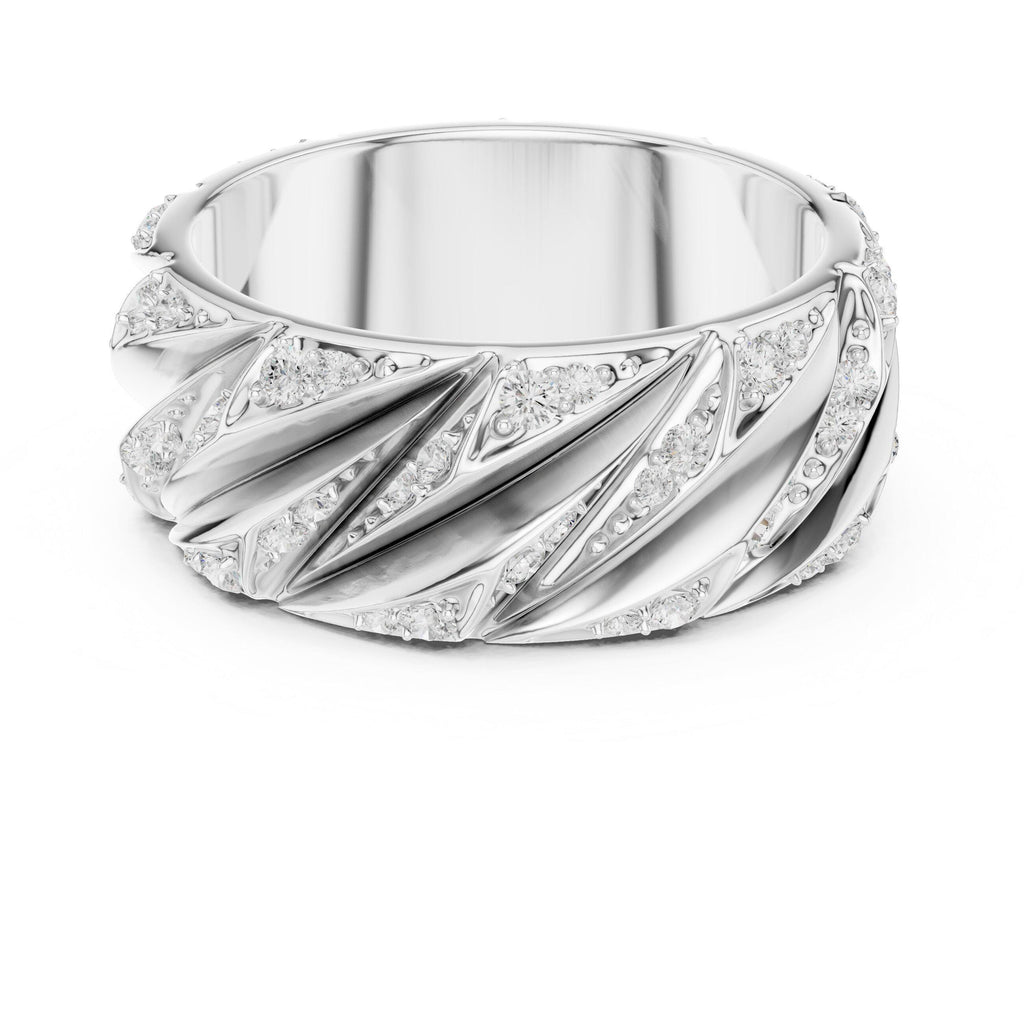 Men's Wide Moissanite Band with Diagonal Cutout Stripes – 925 Sterling Silver, 18K Gold Vermeil