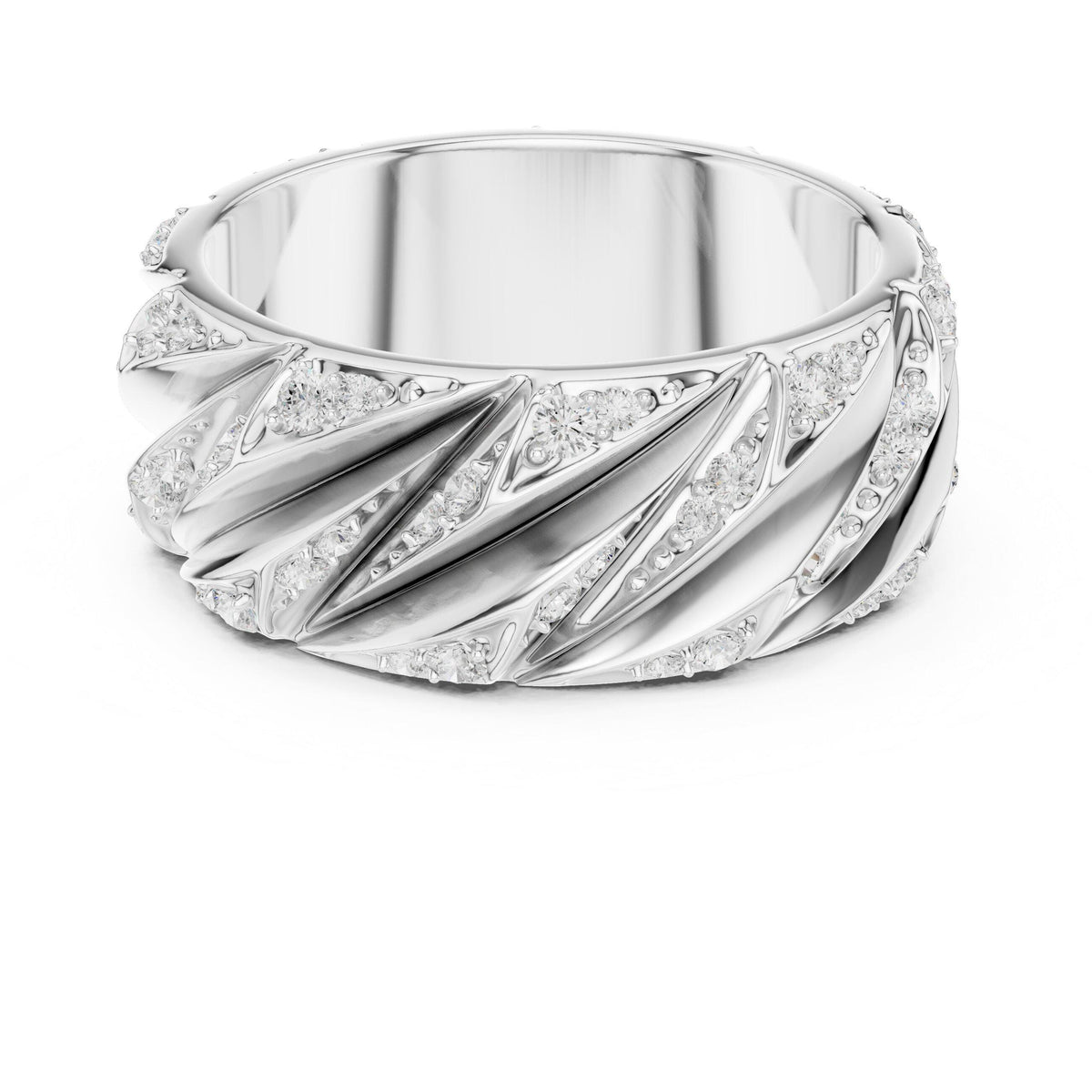 Men's Wide Moissanite Band with Diagonal Cutout Stripes – 925 Sterling Silver, 18K Gold Vermeil