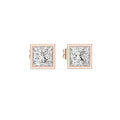 Princess Moissanite Bezel Stud Earrings – 925 Sterling Silver, 18K Gold Vermeil