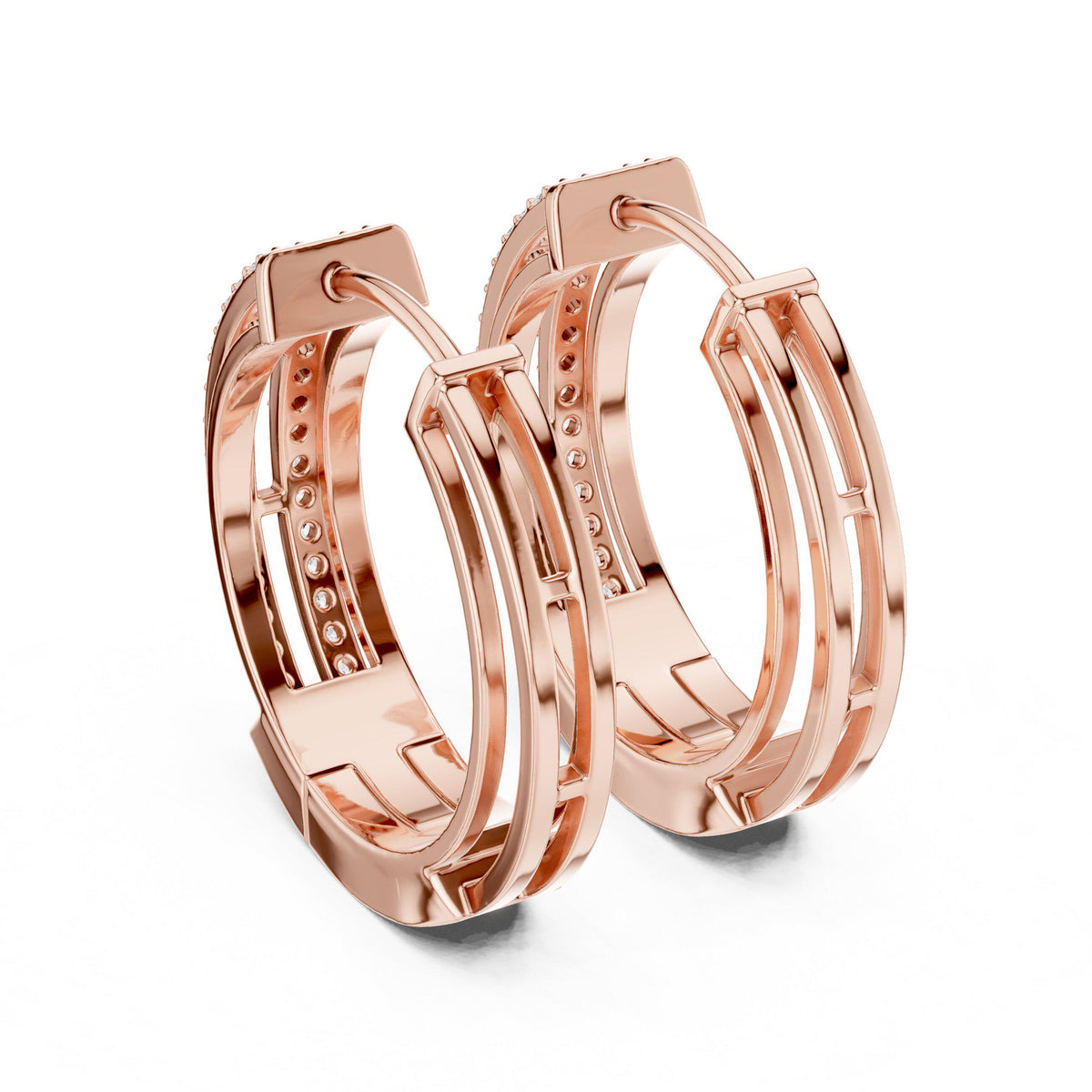 Moissanite Pavé Split Huggie Hoop Earrings – 925 Sterling Silver, 18K Gold Vermeil