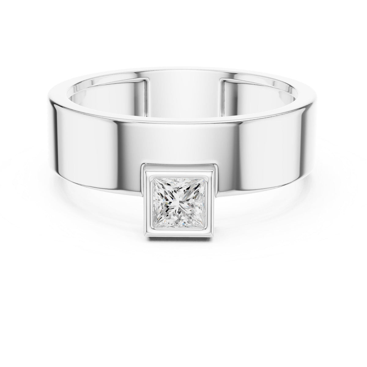 Men's Princess-Cut Moissanite Ring, Wide Flat Band – 925 Sterling Silver, 18K Gold Vermeil