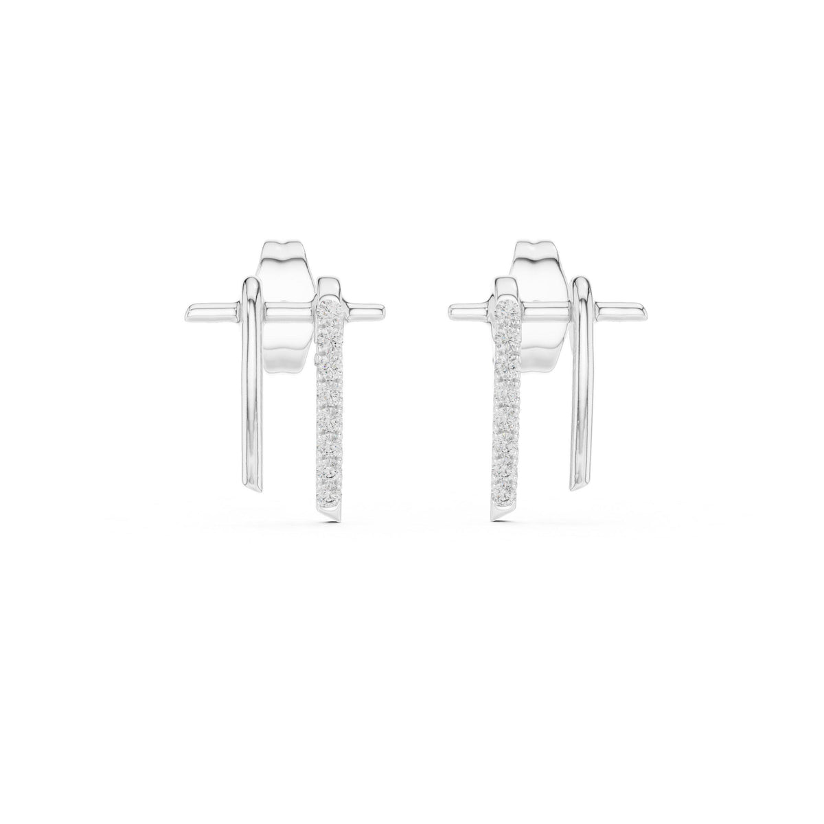 Moissanite Pavé Bar Front-Back Earrings – 925 Sterling Silver, 18K Gold Vermeil
