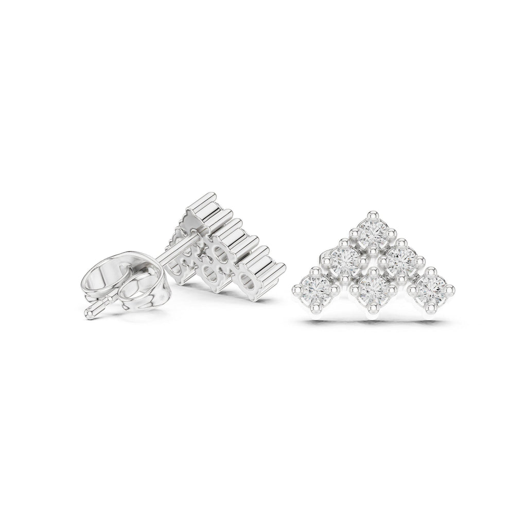 Moissanite Chevron Cluster Stud Earrings – 925 Sterling Silver, 18K Gold Vermeil