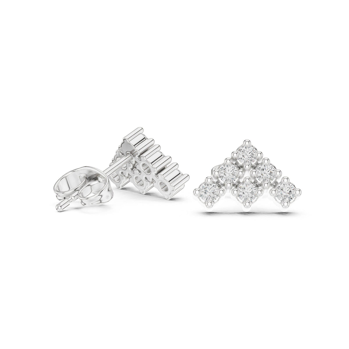 Moissanite Chevron Cluster Stud Earrings – 925 Sterling Silver, 18K Gold Vermeil