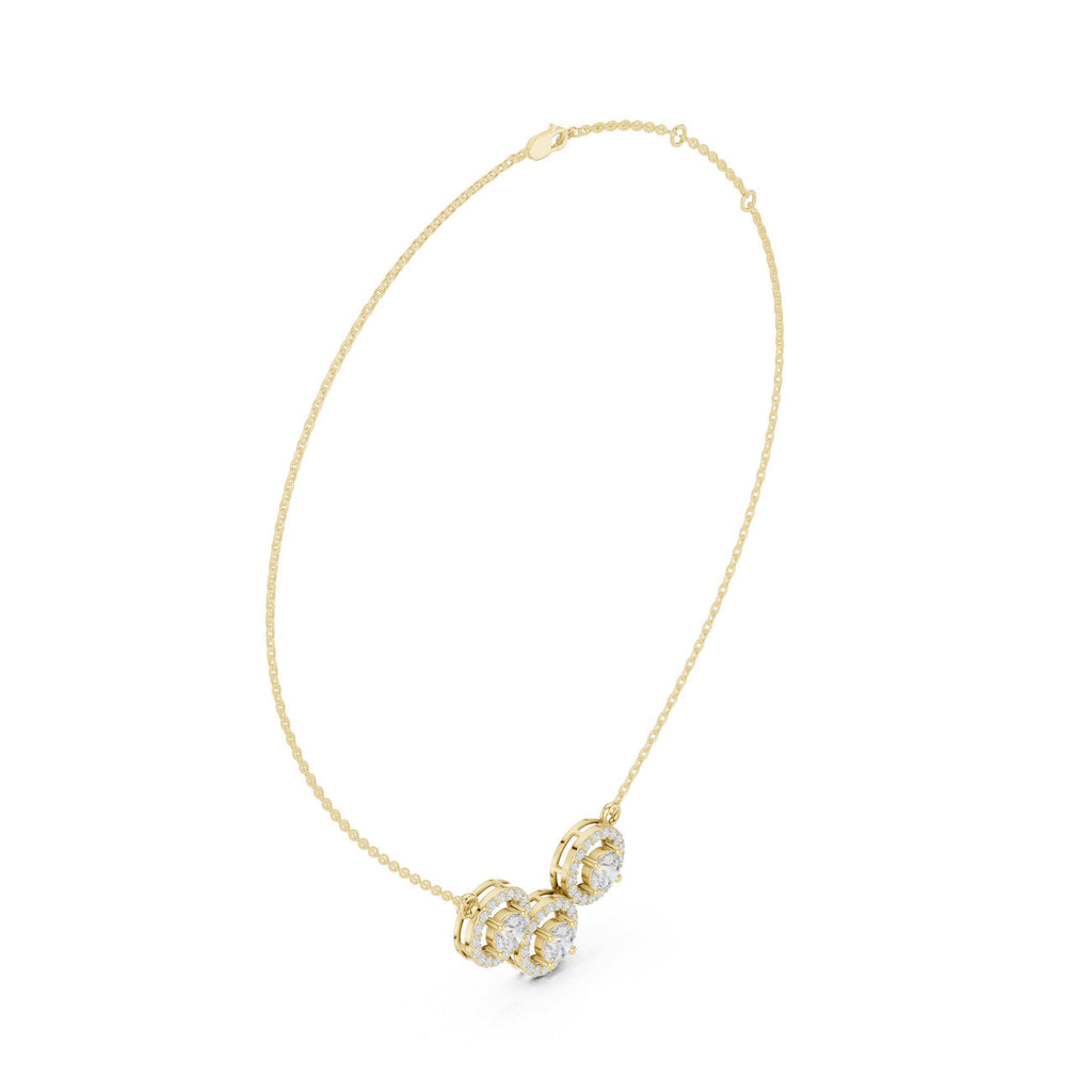 Round Moissanite Halo Trio Mangalsutra Necklace – 925 Sterling Silver, 18K Gold Vermeil