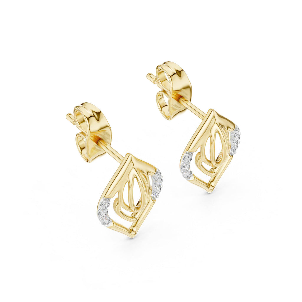 Moissanite Pavé Leaf Outline Stud Earrings – 925 Sterling Silver, 18K Gold Vermeil