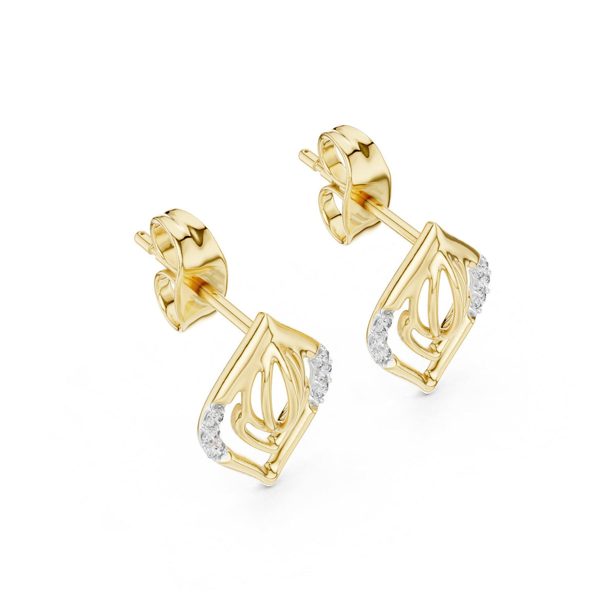 Moissanite Pavé Leaf Outline Stud Earrings – 925 Sterling Silver, 18K Gold Vermeil