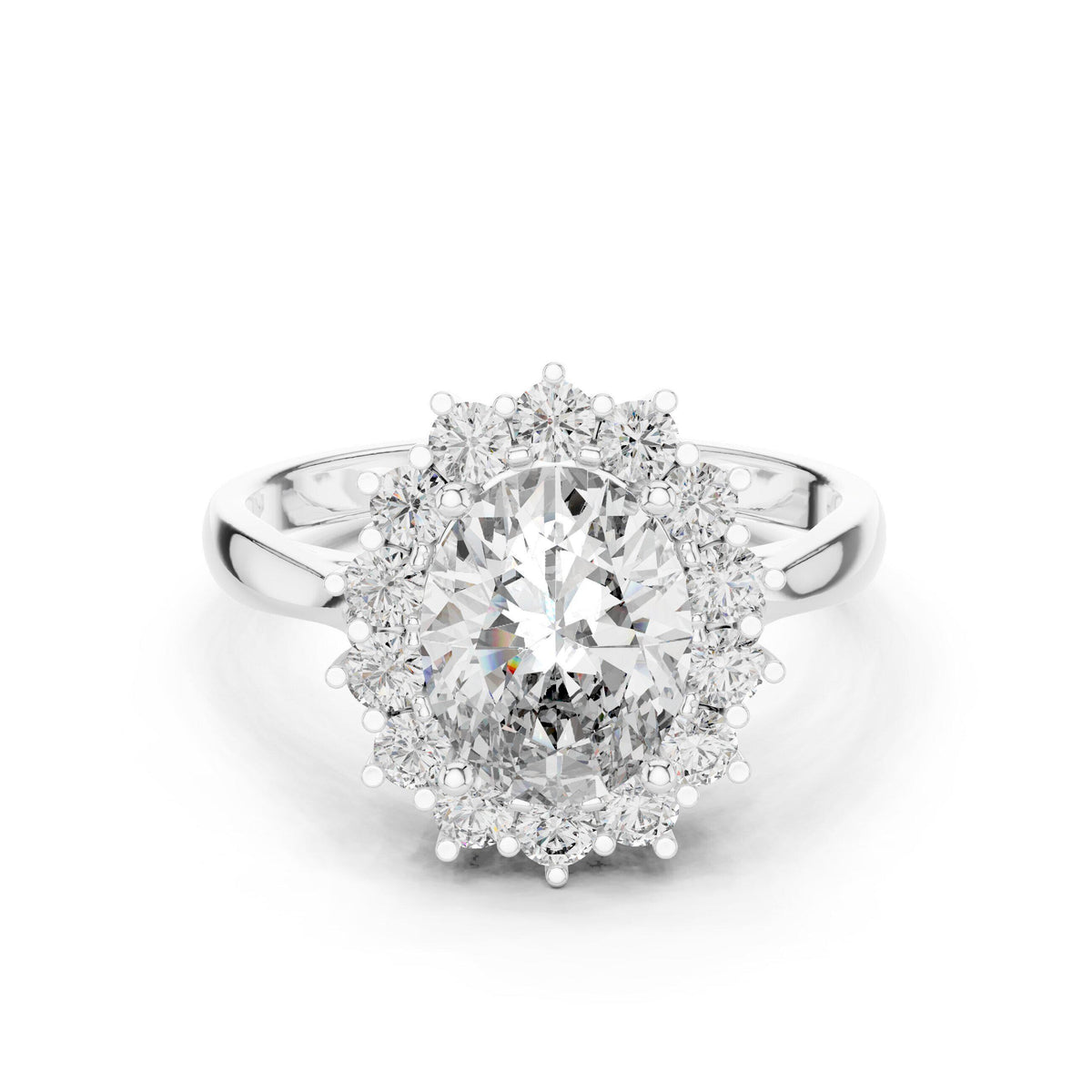 Oval Moissanite Floral Cluster Halo Ring, 7x9mm – 925 Sterling Silver, 18K Gold Vermeil