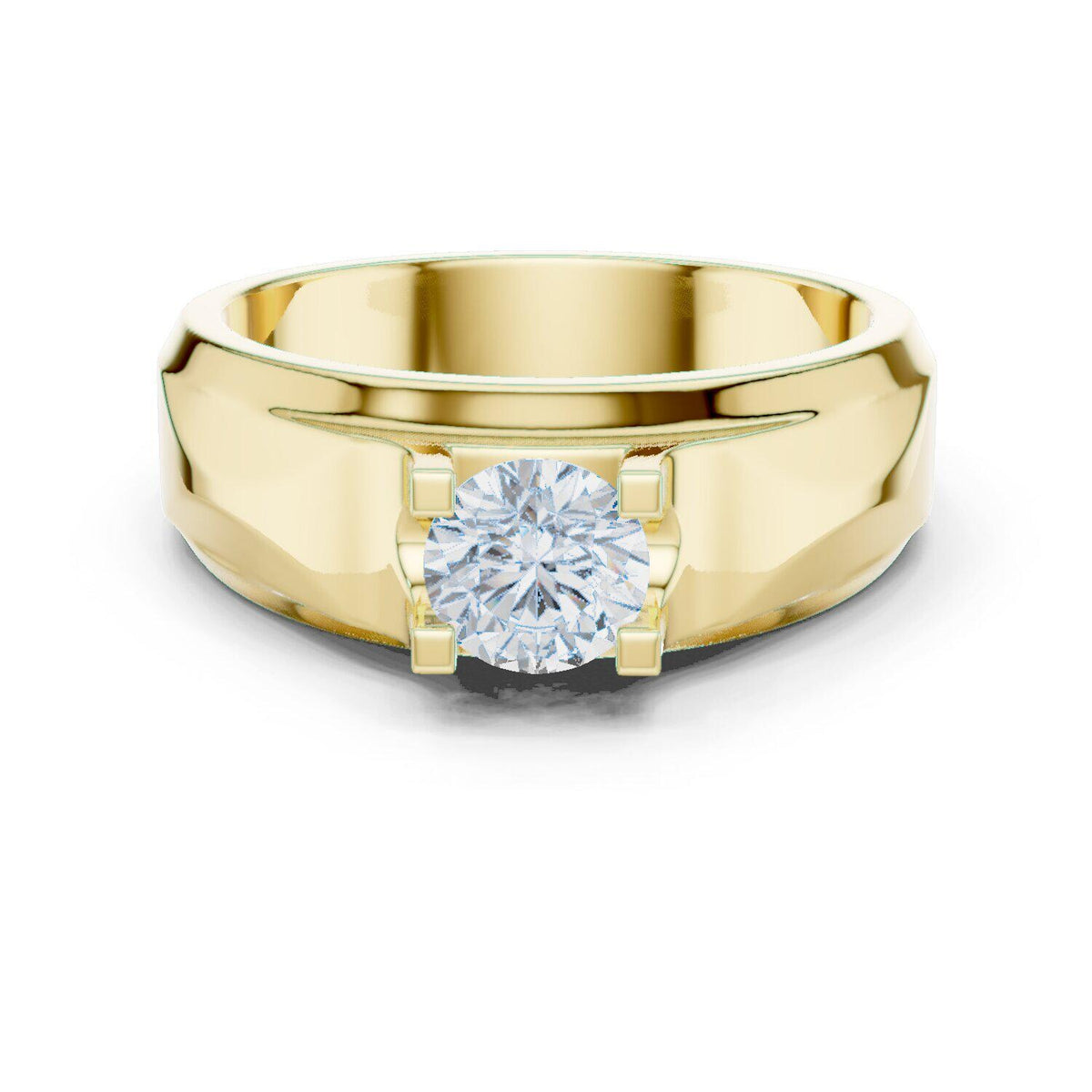 Men's Round Moissanite Ring with Raised Shoulders – 925 Sterling Silver, 18K Gold Vermeil