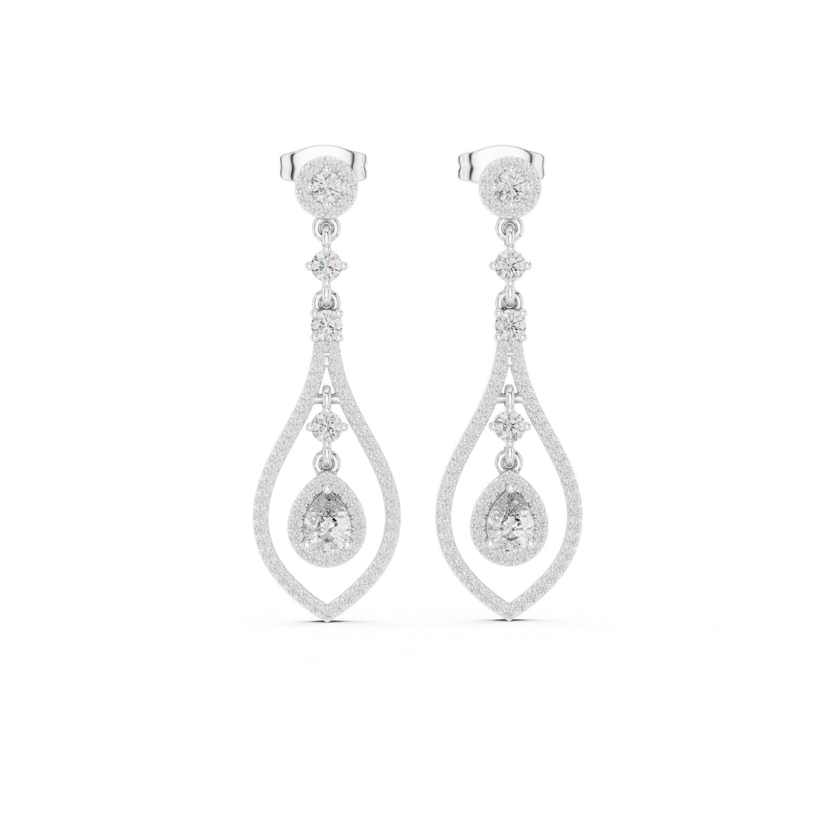 Pear Moissanite Open Teardrop Chandelier Earrings – 925 Sterling Silver, 18K Gold Vermeil