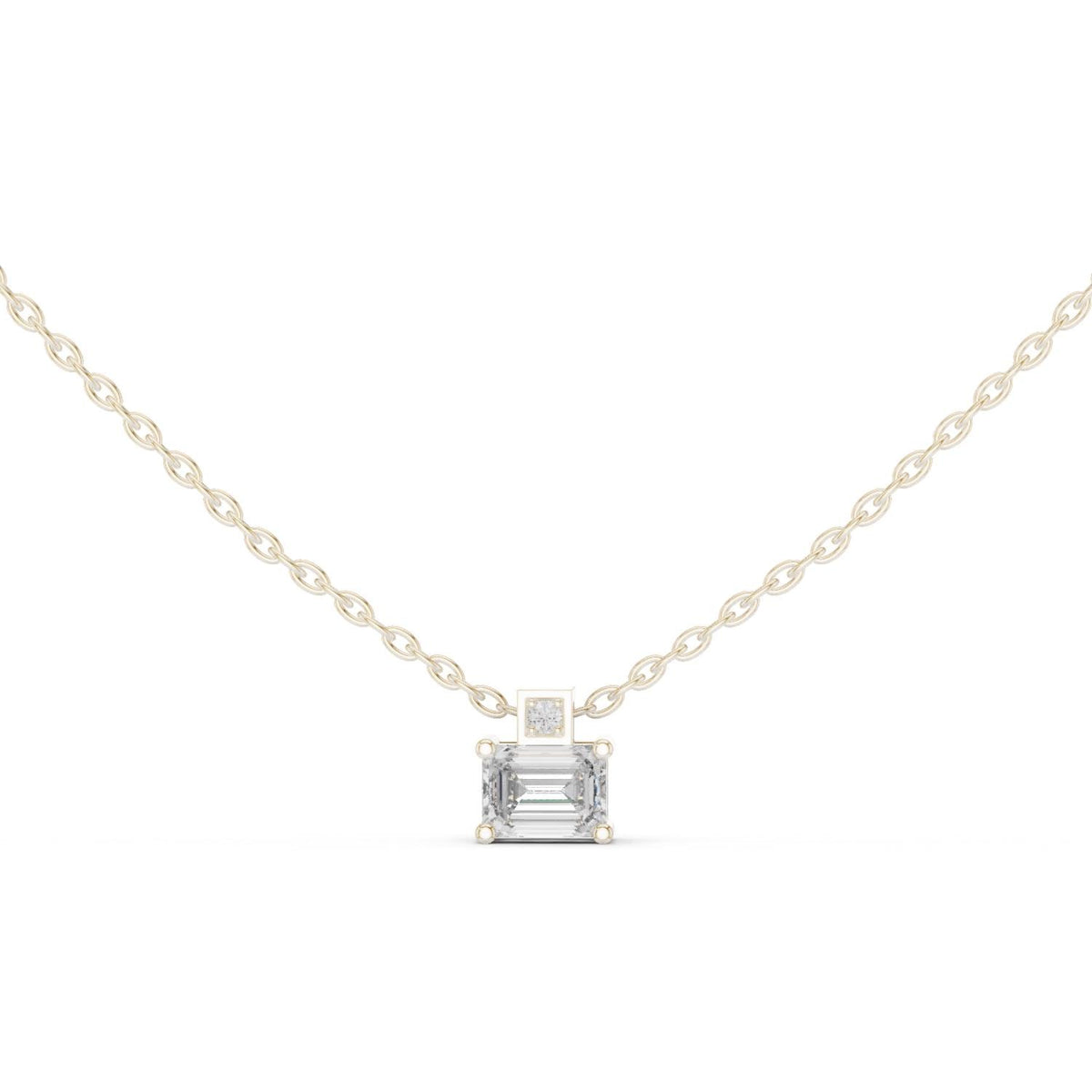Emerald-Cut Moissanite Solitaire Necklace with Accent – 925 Sterling Silver, 18K Gold Vermeil