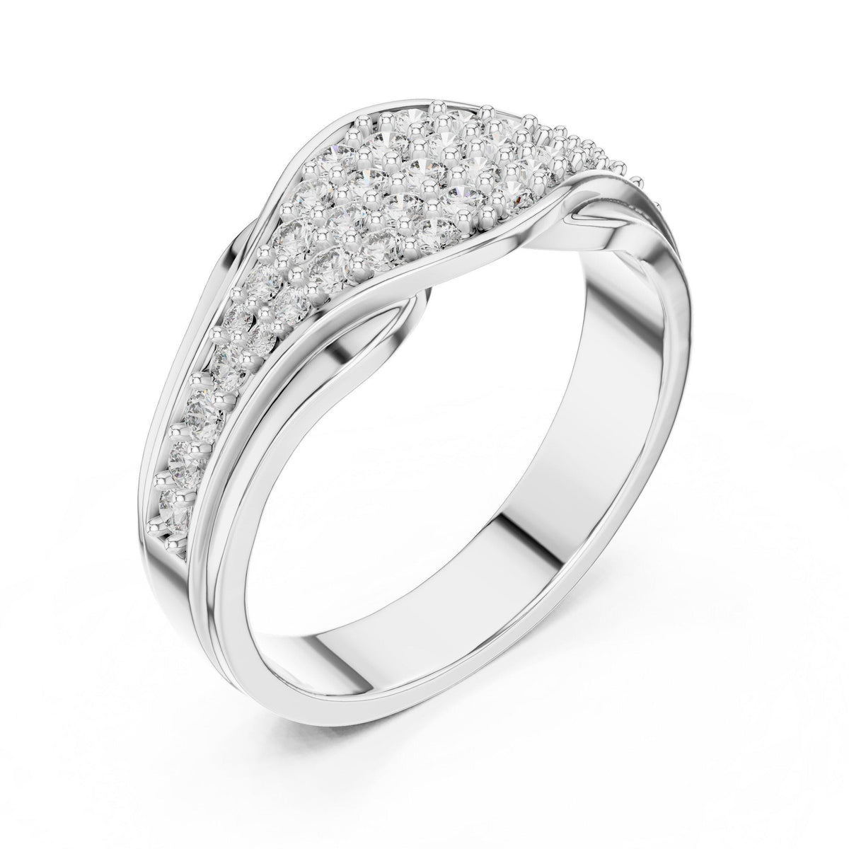Wide Wave-Band Pavé Moissanite Ring – 925 Sterling Silver, 18K Gold Vermeil