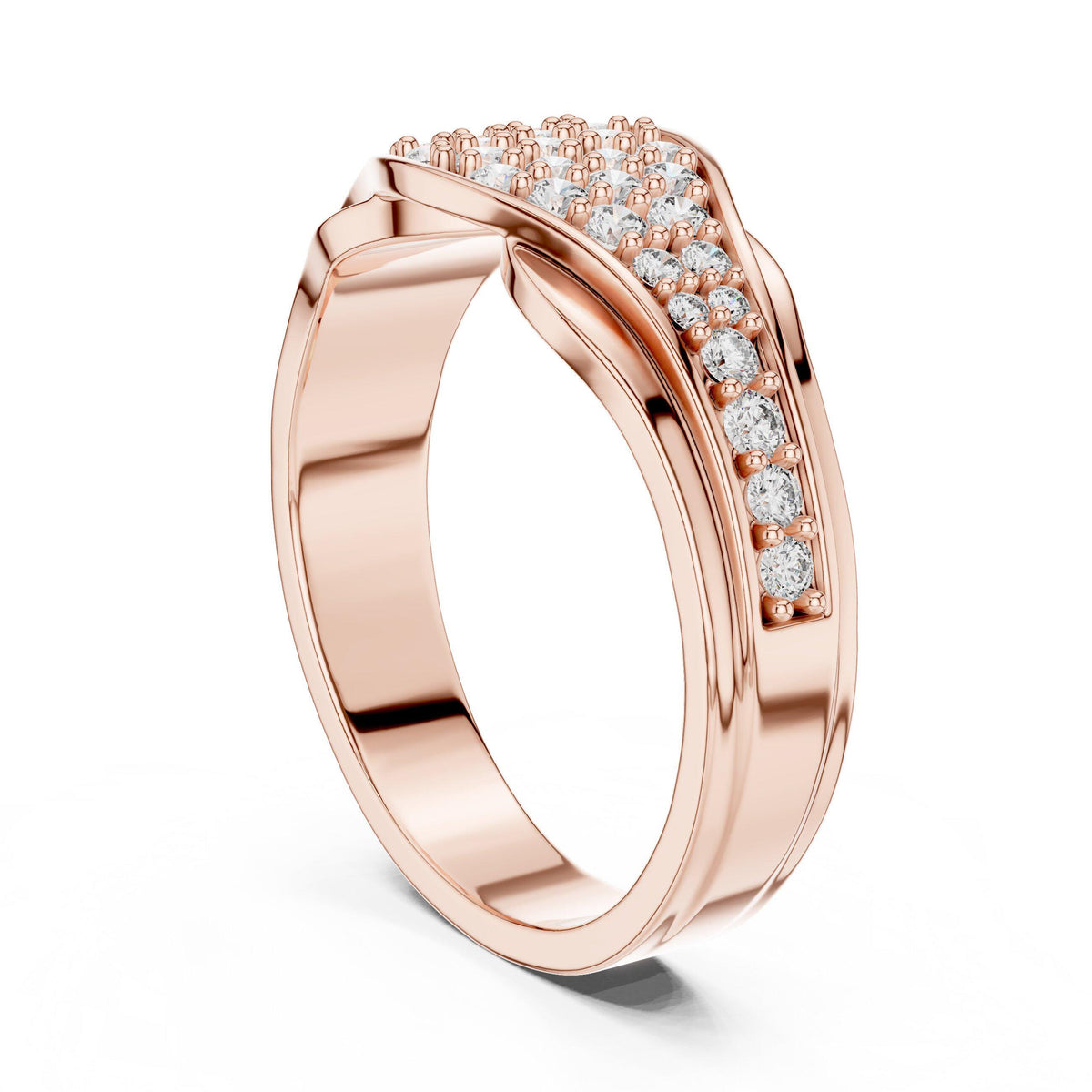 Wide Wave-Band Pavé Moissanite Ring – 925 Sterling Silver, 18K Gold Vermeil