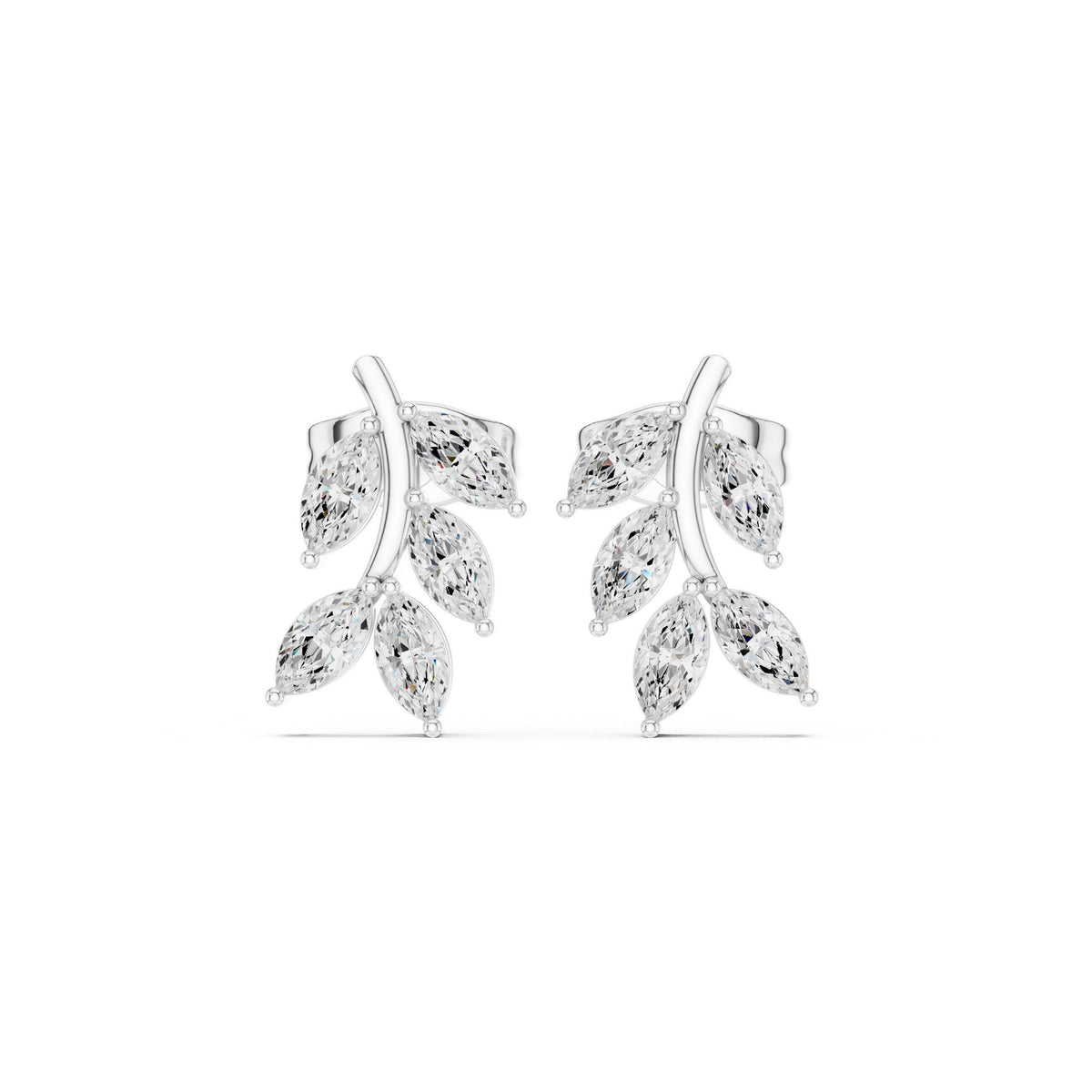 Marquise Moissanite Leaf Vine Stud Earrings – 925 Sterling Silver, 18K Gold Vermeil