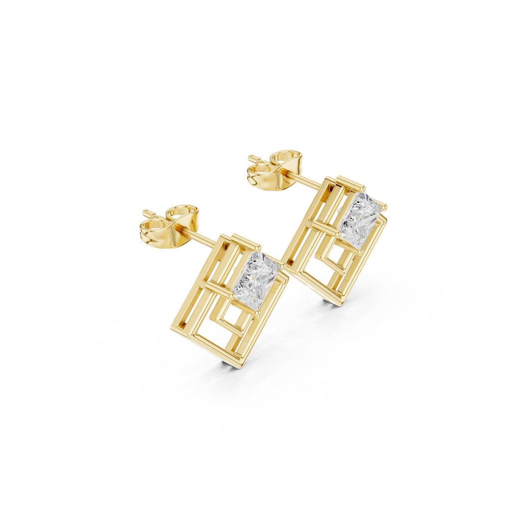 Moissanite Open Square Geometric Stud Earrings – 925 Sterling Silver, 18K Gold Vermeil