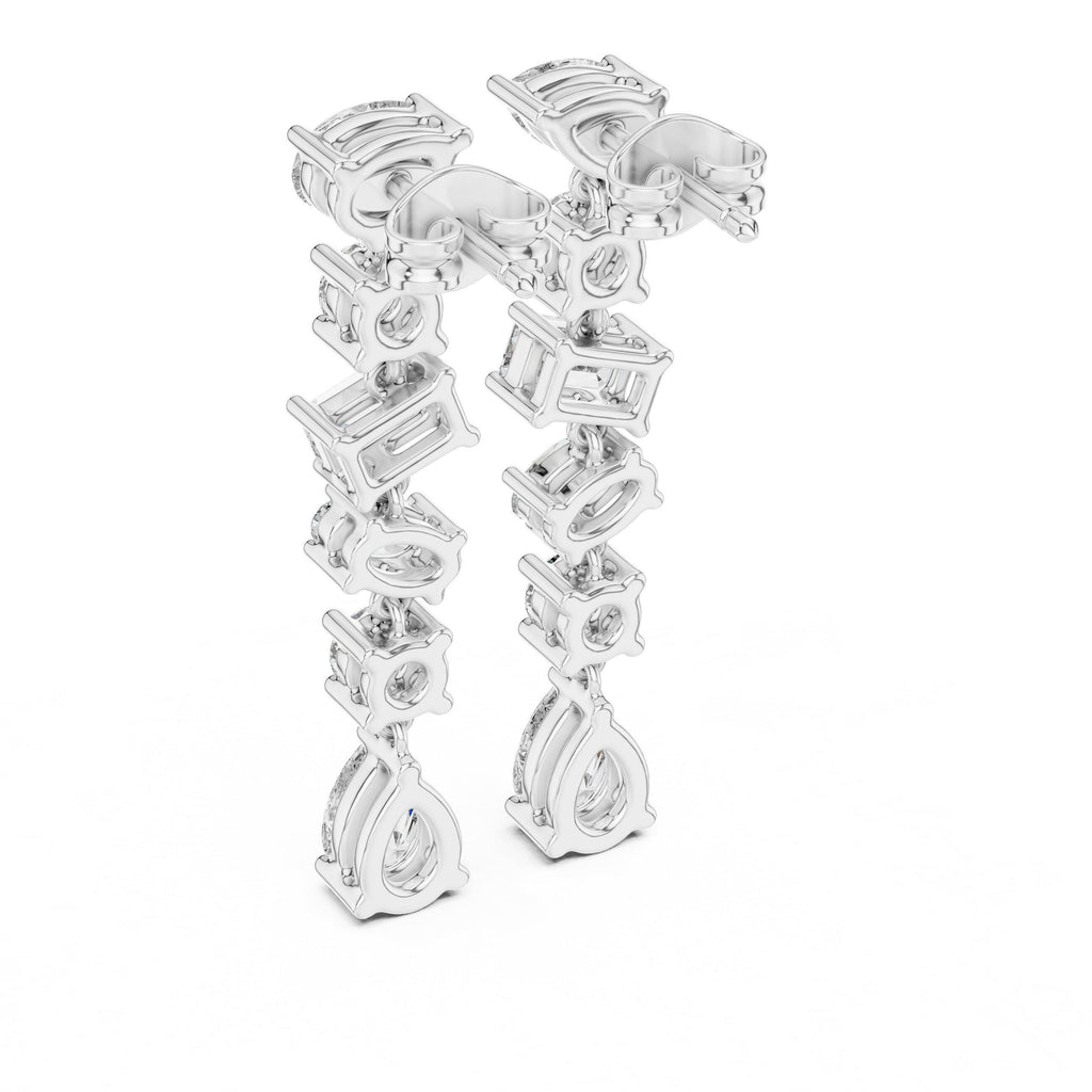 Mixed-Cut Moissanite Linear Drop Earrings – 925 Sterling Silver, 18K Gold Vermeil