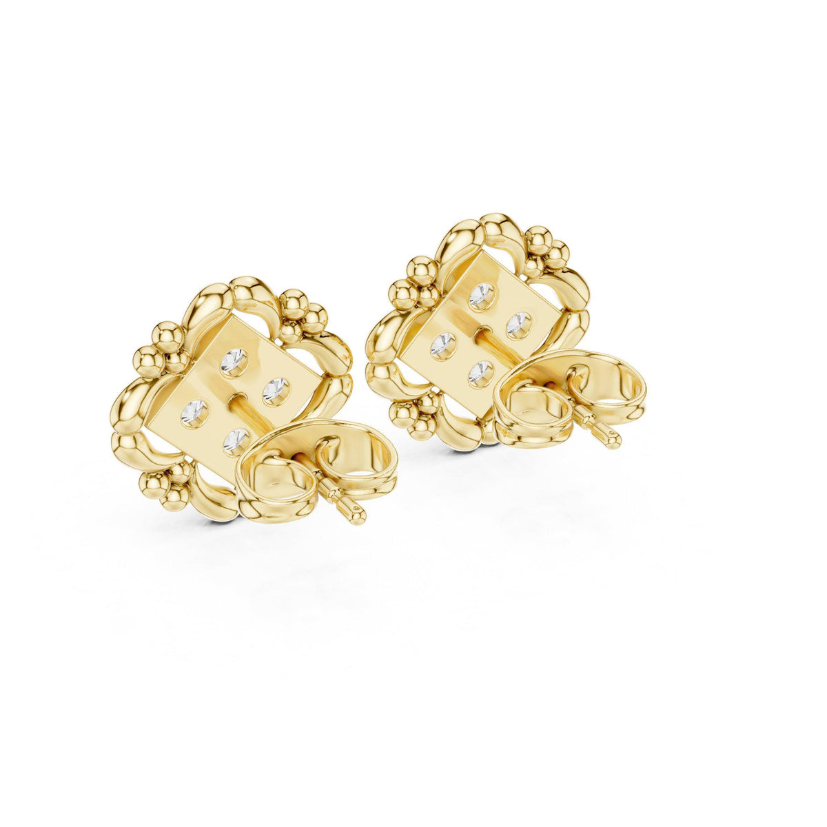 Moissanite Filigree Quatrefoil Stud Earrings – 925 Sterling Silver, 18K Gold Vermeil
