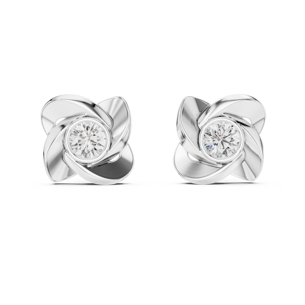 6.3mm Round Moissanite Petal Bezel Stud Earrings – 925 Sterling Silver, 18K Gold Vermeil