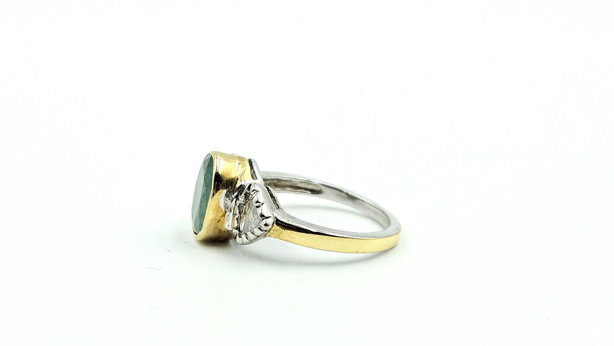 Oval Cabochon Emerald Ring with Diamond Accents – 925 Sterling Silver, 18K Gold Vermeil